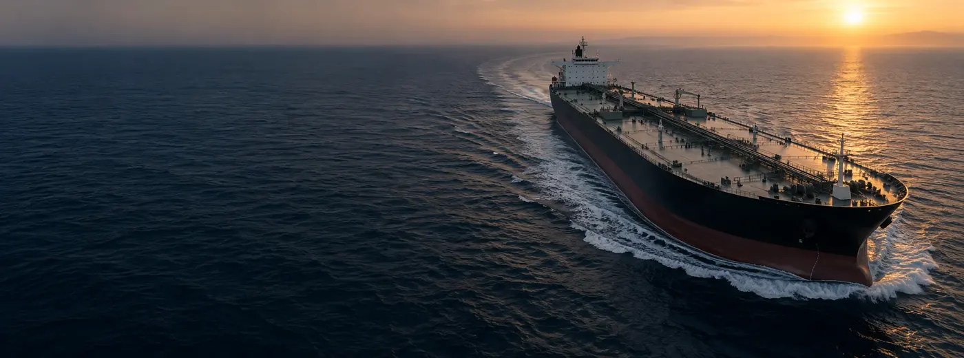 Crude oil tanker under way at golden hour in the Arabian Gulf